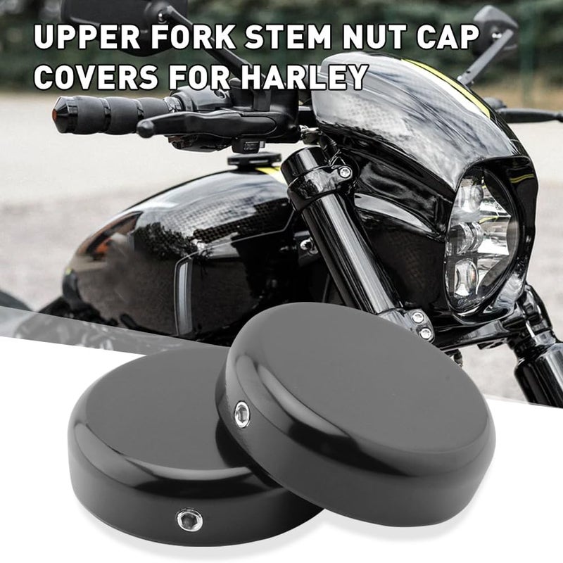 Three T FSFY 1 Set Upper Fork Stem Nut Cap Covers for Harley Davidson for Street bob Breakout V-ROD Dyna for Softail for Sportster XL 883 1200, Black - Image 2